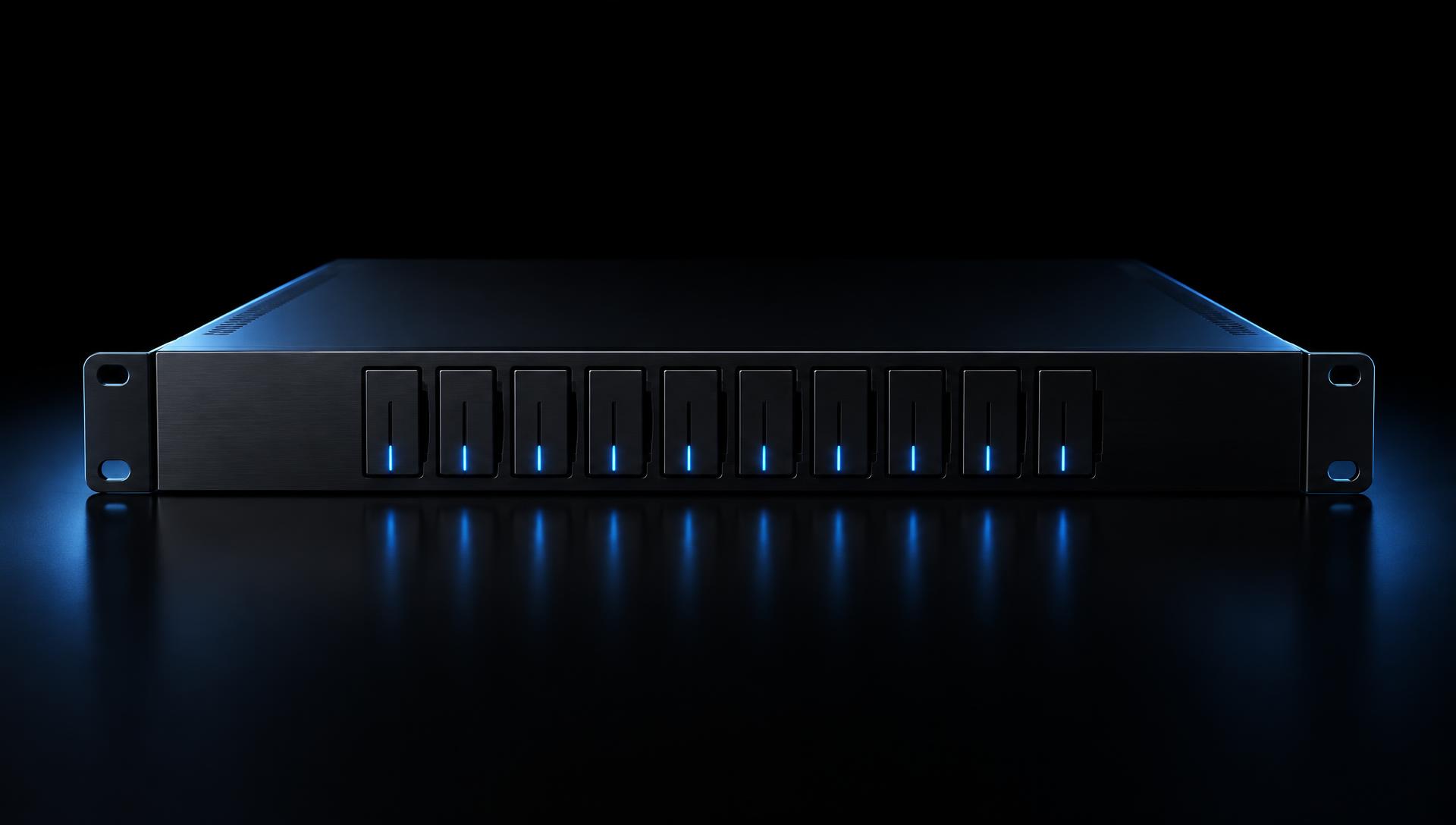 Abstract concept render of the Simdora 10 gateway with ten softly lit SIM slots